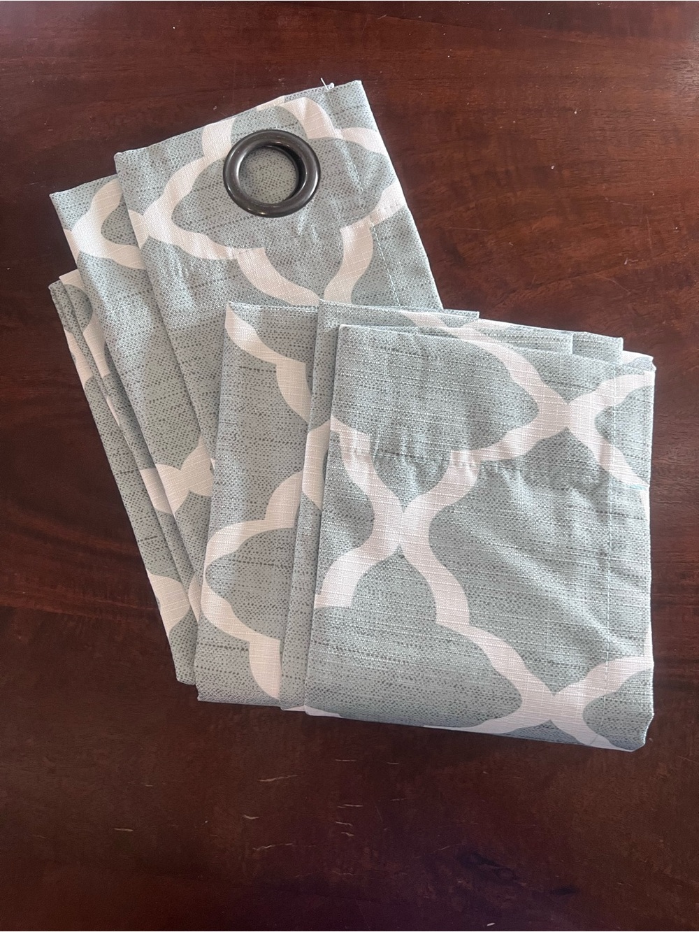 Light aqua Blue and White Geometric Grommet blackout Curtain Panel like new